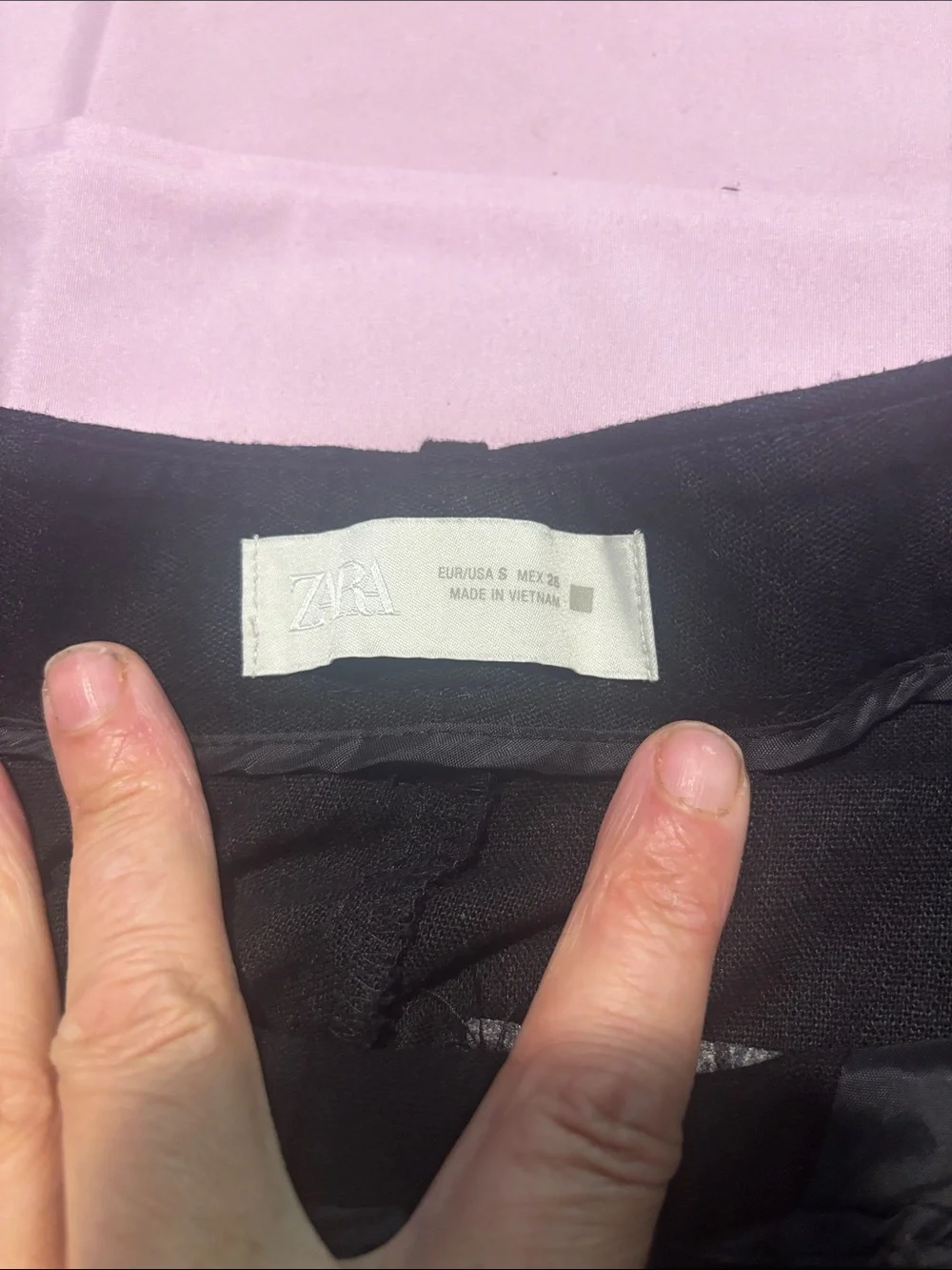Zara Black Cropped barrel Leg linen blend Pants